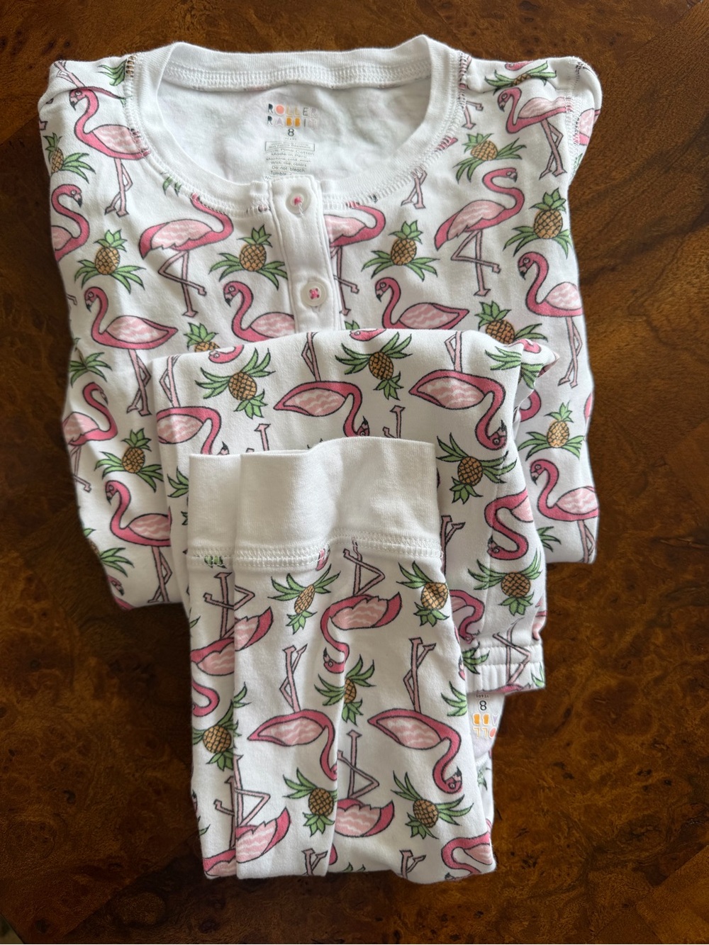 Roller Rabbit Flamingo Print Kids Pajamas - White & Pink, Size 8